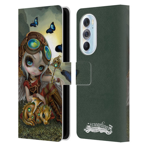 Strangeling Dragon Steampunk Fairy Leather Book Wallet Case Cover For Motorola Edge X30