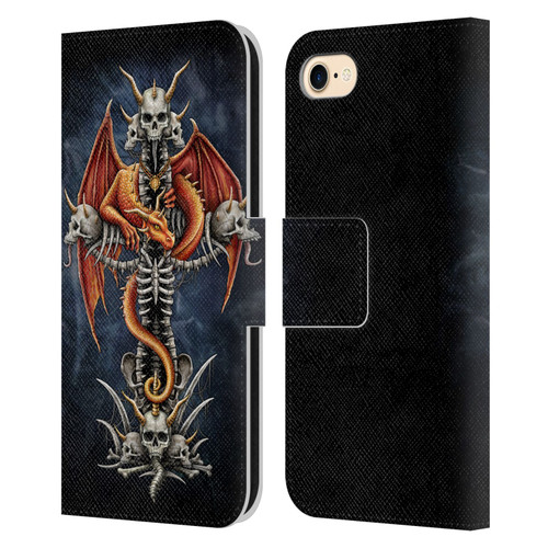 Sarah Richter Fantasy Creatures Red Dragon Guarding Bone Cross Leather Book Wallet Case Cover For Apple iPhone 7 / 8 / SE 2020 & 2022