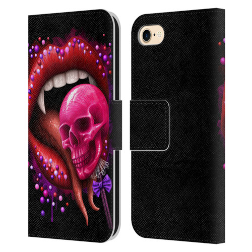 Sarah Richter Skulls Red Vampire Candy Lips Leather Book Wallet Case Cover For Apple iPhone 7 / 8 / SE 2020 & 2022