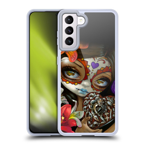 Strangeling Art Day of Dead Heart Charm Soft Gel Case for Samsung Galaxy S21 5G