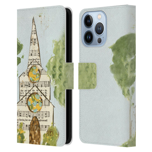 Haley Bush Church Painting Hymnal Page Leather Book Wallet Case Cover For Apple iPhone 13 Pro