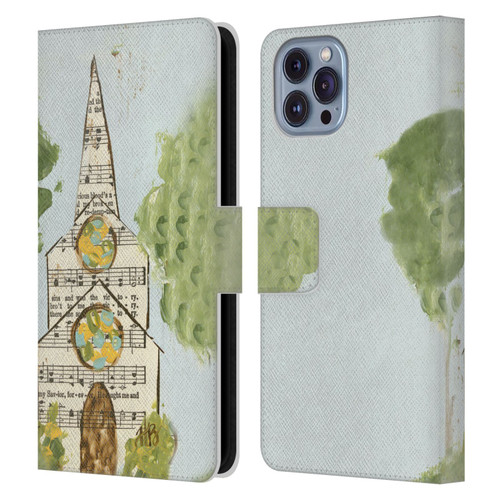 Haley Bush Church Painting Hymnal Page Leather Book Wallet Case Cover For Apple iPhone 14