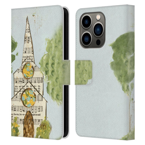 Haley Bush Church Painting Hymnal Page Leather Book Wallet Case Cover For Apple iPhone 14 Pro