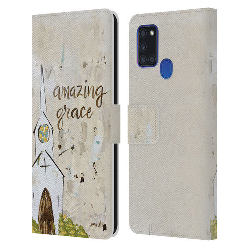 Haley Bush Church Painting Art Leather Book Wallet Case Cover For Samsung Galaxy A21s (2020)