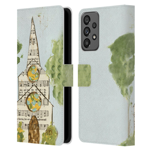 Haley Bush Church Painting Hymnal Page Leather Book Wallet Case Cover For Samsung Galaxy A73 5G (2022)