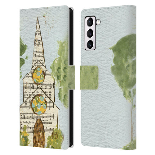 Haley Bush Church Painting Hymnal Page Leather Book Wallet Case Cover For Samsung Galaxy S21+ 5G