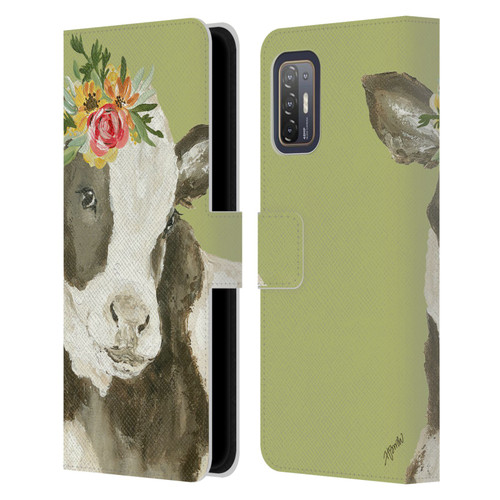 Haley Bush Floral Painting Holstein Cow Leather Book Wallet Case Cover For HTC Desire 21 Pro 5G