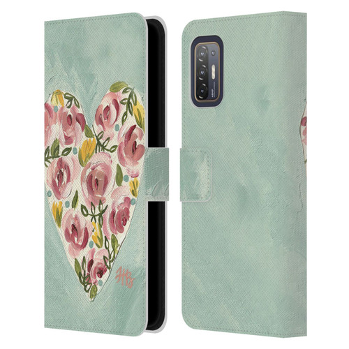 Haley Bush Floral Painting Valentine Heart Leather Book Wallet Case Cover For HTC Desire 21 Pro 5G