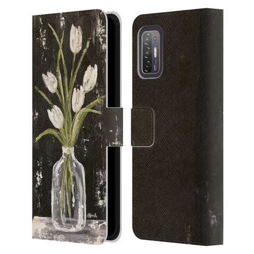 Haley Bush Floral Painting White Tulips In Glass Jar Leather Book Wallet Case Cover For HTC Desire 21 Pro 5G