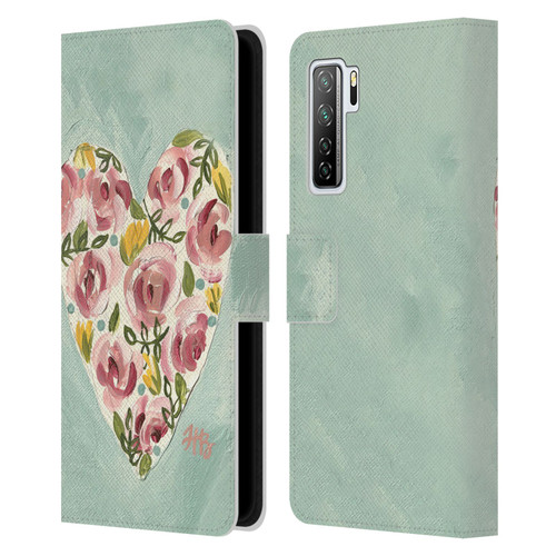 Haley Bush Floral Painting Valentine Heart Leather Book Wallet Case Cover For Huawei Nova 7 SE/P40 Lite 5G