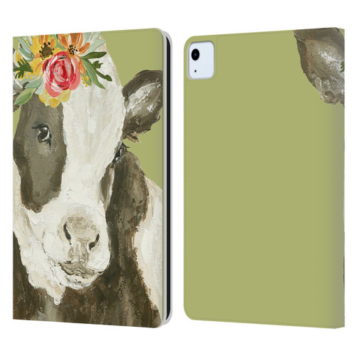Haley Bush Floral Painting Holstein Cow Leather Book Wallet Case Cover For Apple iPad Air 2020 / 2022