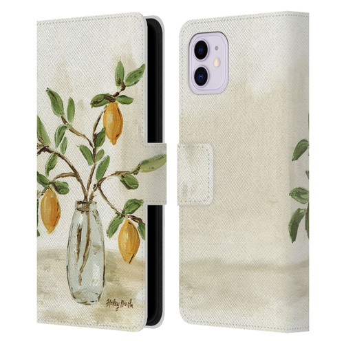 Haley Bush Floral Painting Lemon Branch Vase Leather Book Wallet Case Cover For Apple iPhone 11