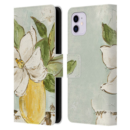 Haley Bush Floral Painting Magnolia Yellow Vase Leather Book Wallet Case Cover For Apple iPhone 11