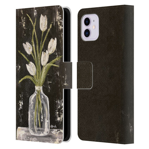 Haley Bush Floral Painting White Tulips In Glass Jar Leather Book Wallet Case Cover For Apple iPhone 11