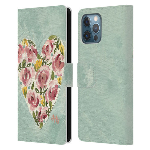 Haley Bush Floral Painting Valentine Heart Leather Book Wallet Case Cover For Apple iPhone 12 Pro Max