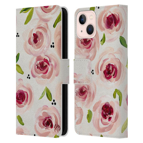 Haley Bush Floral Painting Pink Pattern Leather Book Wallet Case Cover For Apple iPhone 13