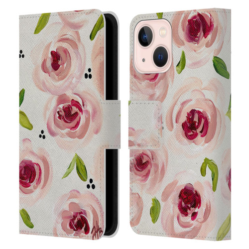 Haley Bush Floral Painting Pink Pattern Leather Book Wallet Case Cover For Apple iPhone 13 Mini