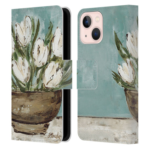 Haley Bush Floral Painting Tulip Bowl Leather Book Wallet Case Cover For Apple iPhone 13 Mini