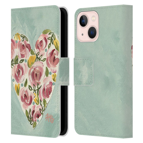 Haley Bush Floral Painting Valentine Heart Leather Book Wallet Case Cover For Apple iPhone 13 Mini