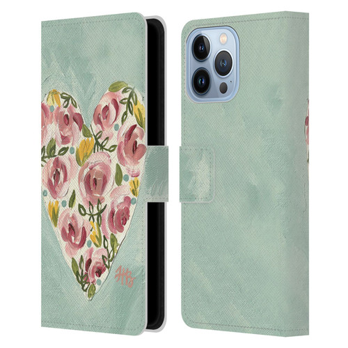 Haley Bush Floral Painting Valentine Heart Leather Book Wallet Case Cover For Apple iPhone 13 Pro Max