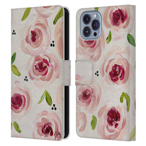 Haley Bush Floral Painting Pink Pattern Leather Book Wallet Case Cover For Apple iPhone 14