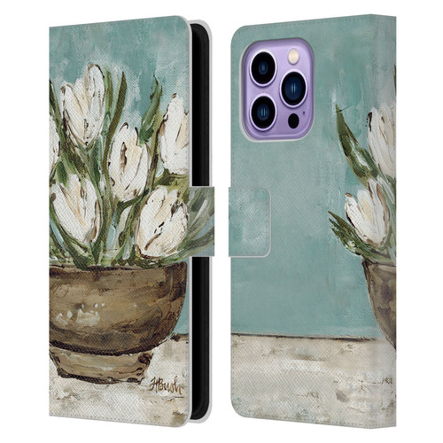 Haley Bush Floral Painting Tulip Bowl Leather Book Wallet Case Cover For Apple iPhone 14 Pro Max