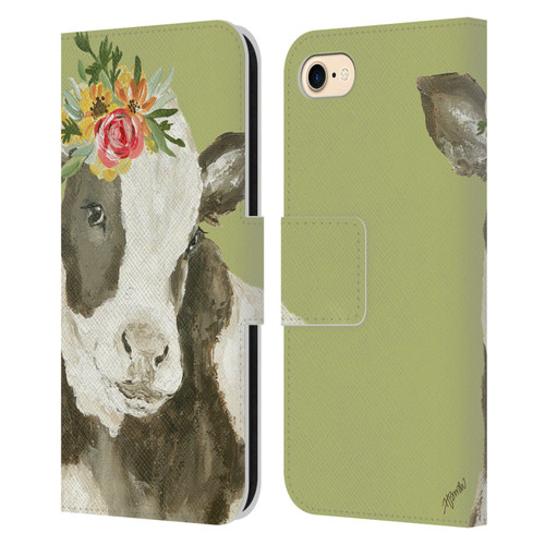Haley Bush Floral Painting Holstein Cow Leather Book Wallet Case Cover For Apple iPhone 7 / 8 / SE 2020 & 2022