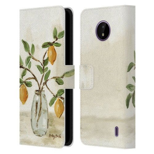Haley Bush Floral Painting Lemon Branch Vase Leather Book Wallet Case Cover For Nokia C10 / C20