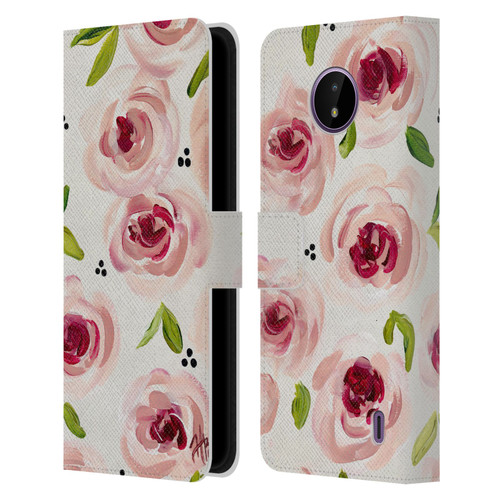 Haley Bush Floral Painting Pink Pattern Leather Book Wallet Case Cover For Nokia C10 / C20