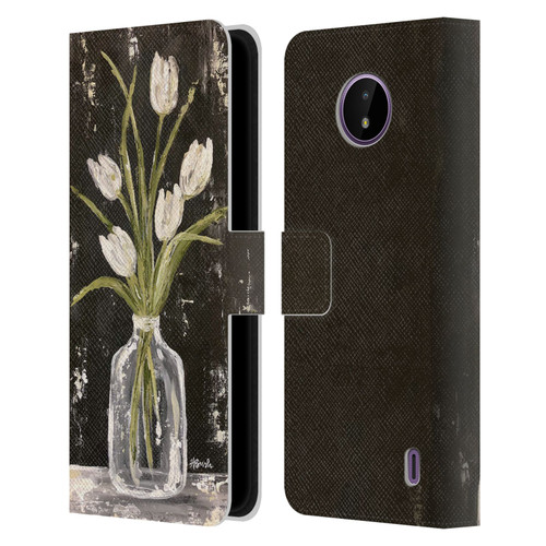 Haley Bush Floral Painting White Tulips In Glass Jar Leather Book Wallet Case Cover For Nokia C10 / C20