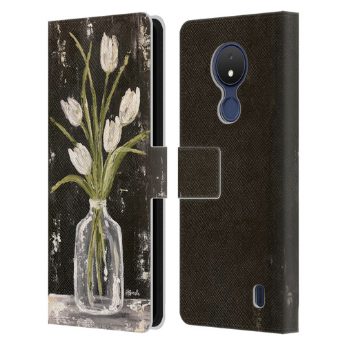 Haley Bush Floral Painting White Tulips In Glass Jar Leather Book Wallet Case Cover For Nokia C21