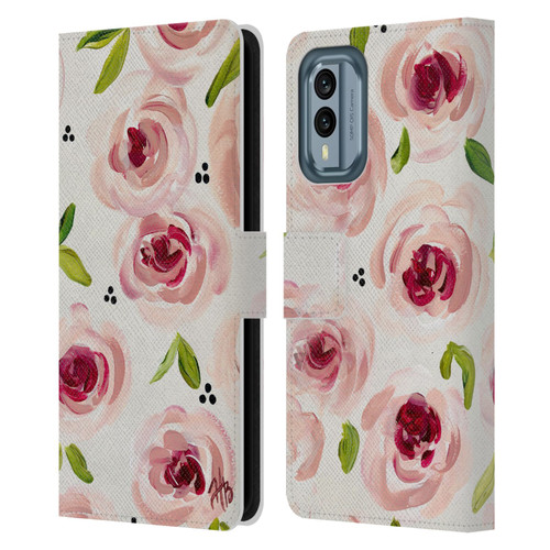 Haley Bush Floral Painting Pink Pattern Leather Book Wallet Case Cover For Nokia X30
