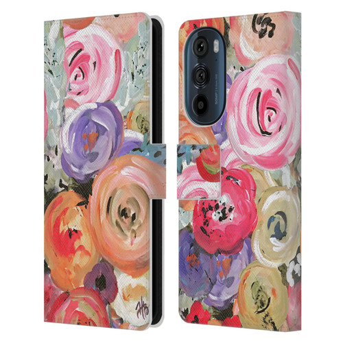 Haley Bush Floral Painting Colorful Leather Book Wallet Case Cover For Motorola Edge 30