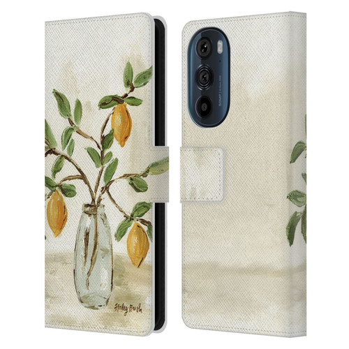 Haley Bush Floral Painting Lemon Branch Vase Leather Book Wallet Case Cover For Motorola Edge 30