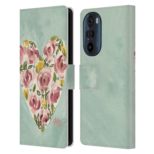 Haley Bush Floral Painting Valentine Heart Leather Book Wallet Case Cover For Motorola Edge 30