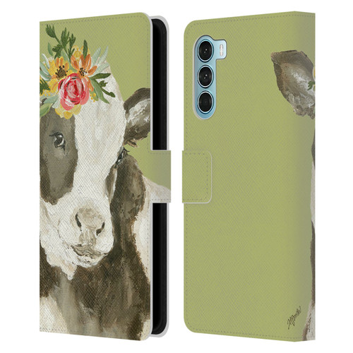 Haley Bush Floral Painting Holstein Cow Leather Book Wallet Case Cover For Motorola Edge S30 / Moto G200 5G