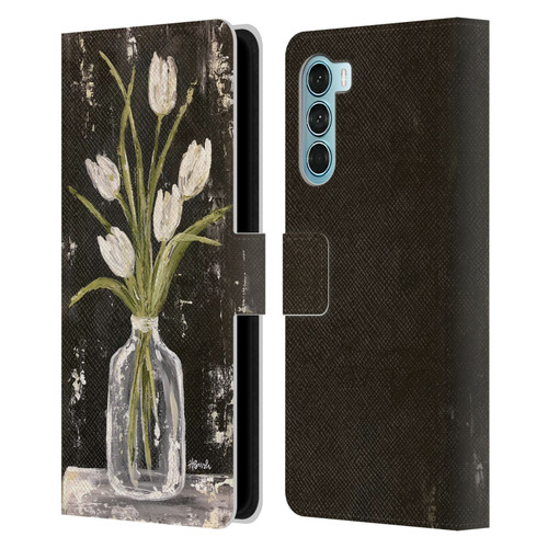 Haley Bush Floral Painting White Tulips In Glass Jar Leather Book Wallet Case Cover For Motorola Edge S30 / Moto G200 5G