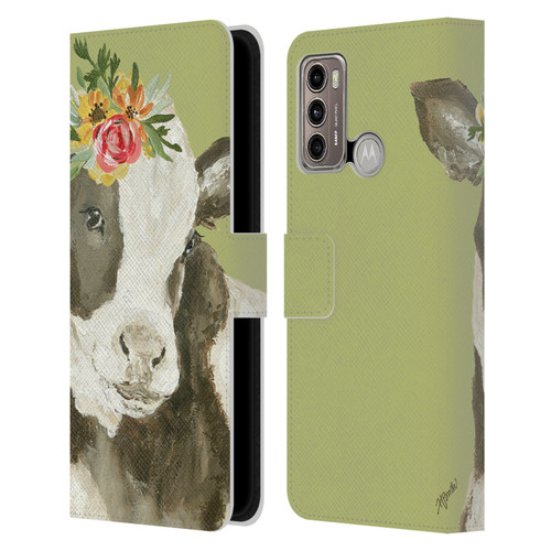 Haley Bush Floral Painting Holstein Cow Leather Book Wallet Case Cover For Motorola Moto G60 / Moto G40 Fusion