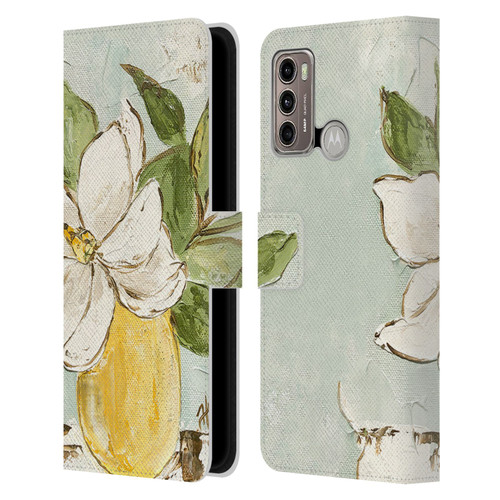 Haley Bush Floral Painting Magnolia Yellow Vase Leather Book Wallet Case Cover For Motorola Moto G60 / Moto G40 Fusion