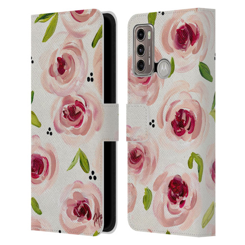 Haley Bush Floral Painting Pink Pattern Leather Book Wallet Case Cover For Motorola Moto G60 / Moto G40 Fusion