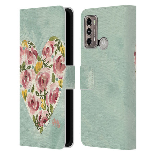 Haley Bush Floral Painting Valentine Heart Leather Book Wallet Case Cover For Motorola Moto G60 / Moto G40 Fusion