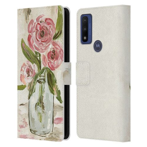 Haley Bush Floral Painting Pink Vase Leather Book Wallet Case Cover For Motorola G Pure