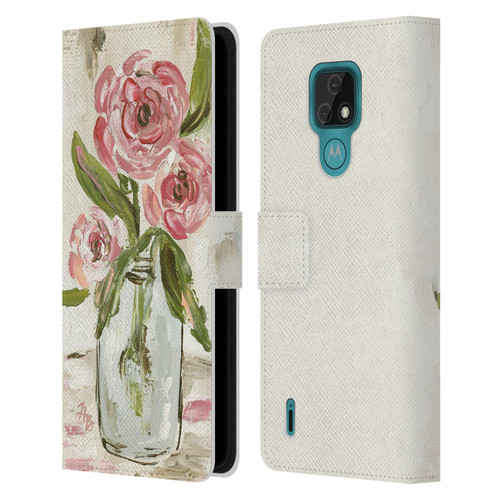 Haley Bush Floral Painting Pink Vase Leather Book Wallet Case Cover For Motorola Moto E7