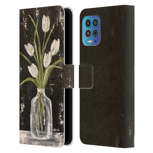 Haley Bush Floral Painting White Tulips In Glass Jar Leather Book Wallet Case Cover For Motorola Moto G100
