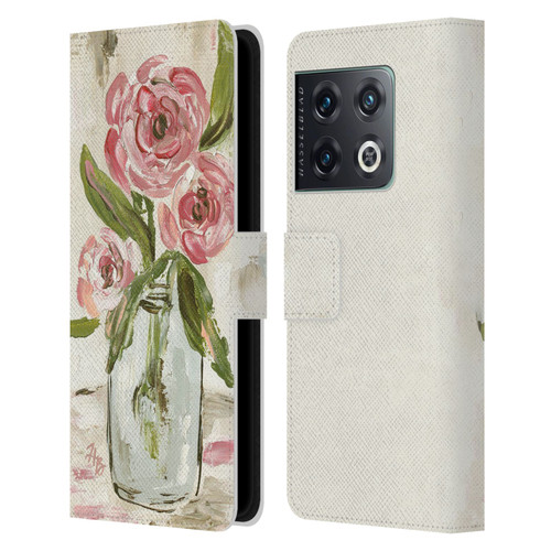 Haley Bush Floral Painting Pink Vase Leather Book Wallet Case Cover For OnePlus 10 Pro