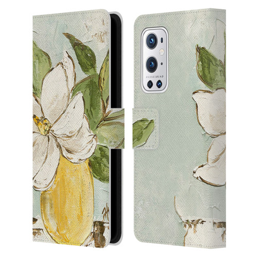 Haley Bush Floral Painting Magnolia Yellow Vase Leather Book Wallet Case Cover For OnePlus 9 Pro