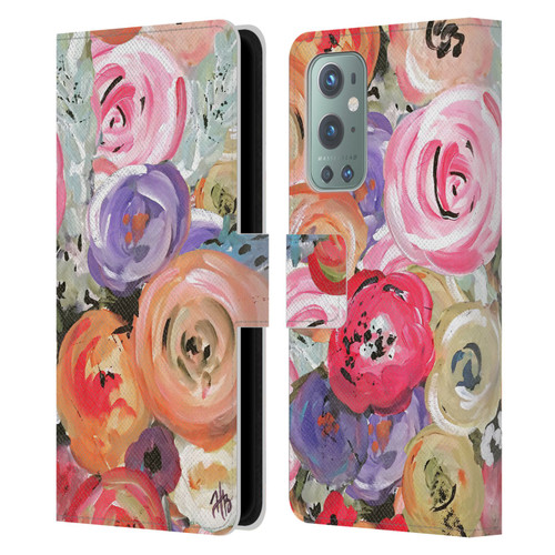 Haley Bush Floral Painting Colorful Leather Book Wallet Case Cover For OnePlus 9