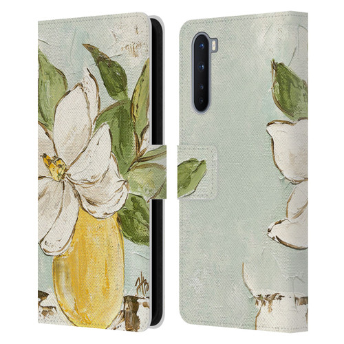 Haley Bush Floral Painting Magnolia Yellow Vase Leather Book Wallet Case Cover For OnePlus Nord 5G