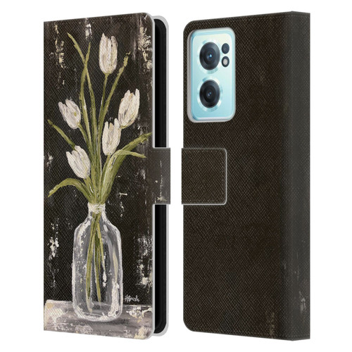 Haley Bush Floral Painting White Tulips In Glass Jar Leather Book Wallet Case Cover For OnePlus Nord CE 2 5G