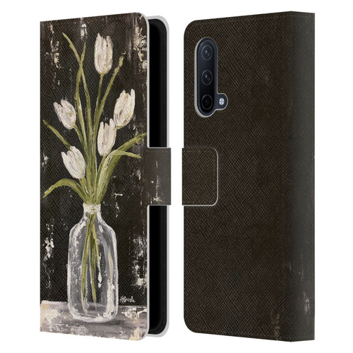 Haley Bush Floral Painting White Tulips In Glass Jar Leather Book Wallet Case Cover For OnePlus Nord CE 5G